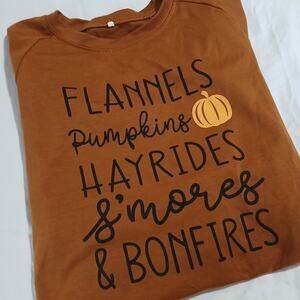 Pumpkin colored Large Long-Sleeve Fall-Themed Knit Shirt Raglan-sleeved